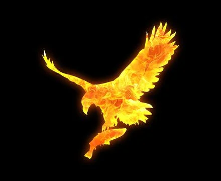 Eagle outline with a bright fire pattern isolated on a black background Illustrazione stock