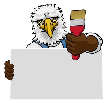 Eagle Painter Decorator Paint Brush Mascot Man Stock Illustration