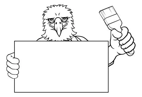 Eagle Painter Decorator Paint Brush Mascot Man Stock Illustration