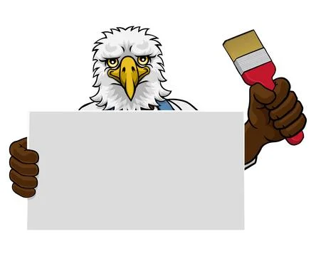 Eagle Painter Decorator Paint Brush Mascot Man Stock Illustration