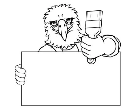 Eagle Painter Decorator Paint Brush Mascot Man Stock Illustration