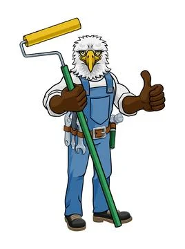 Eagle Painter Decorator Paint Roller Mascot Man Stock Illustration