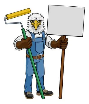 Eagle Painter Decorator Paint Roller Mascot Man Stock Illustration