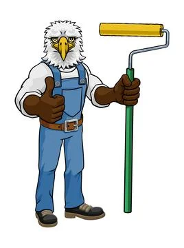 Eagle Painter Decorator Paint Roller Mascot Man Stock Illustration