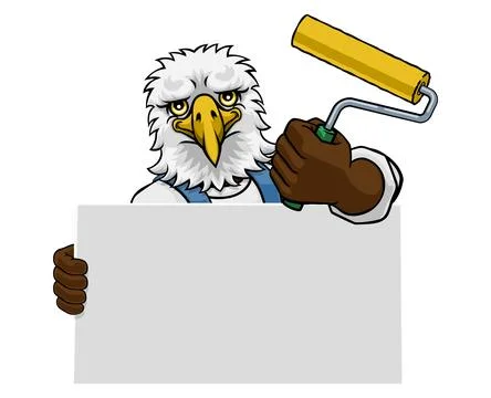 Eagle Painter Decorator Paint Roller Mascot Man Stock Illustration
