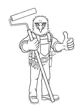 Eagle Painter Decorator Paint Roller Mascot Man Stock Illustration
