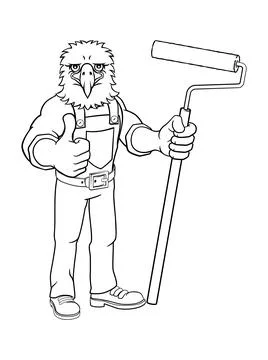 Eagle Painter Decorator Paint Roller Mascot Man Stock Illustration