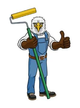 Eagle Painter Decorator Paint Roller Mascot Man Stock Illustration