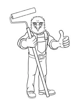 Eagle Painter Decorator Paint Roller Mascot Man Stock Illustration