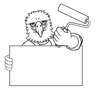 Eagle Painter Decorator Paint Roller Mascot Man Stock Illustration