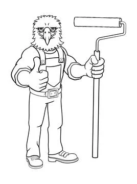Eagle Painter Decorator Paint Roller Mascot Man Stock Illustration
