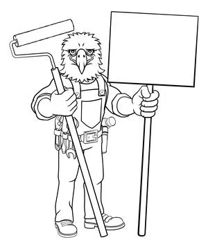 Eagle Painter Decorator Paint Roller Mascot Man Stock Illustration