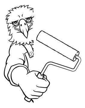 Eagle Painter Decorator Paint Roller Mascot Man Stock Illustration