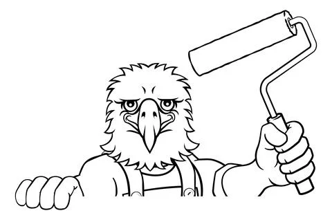 Eagle Painter Decorator Paint Roller Mascot Man Stock Illustration