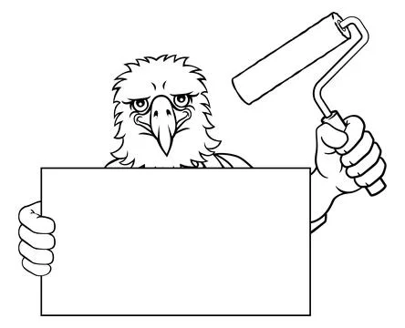 Eagle Painter Decorator Paint Roller Mascot Man Stock Illustration