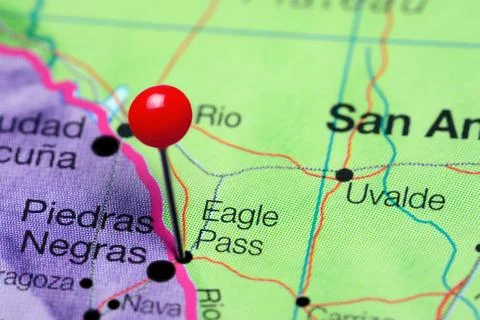 Eagle Pass pinned on a map of Texas, USA Stock Photos