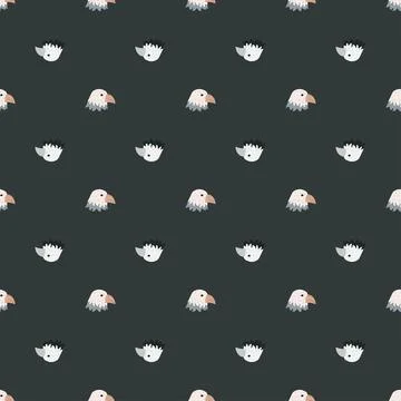 Eagle pattern seamless in freehand style. Head predator on colorful backgroun Illustrazione stock