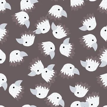 Eagle pattern seamless in freehand style. Head predator on colorful backgroun Illustrazione stock