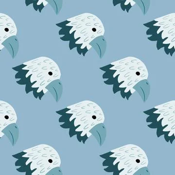 Eagle pattern seamless in freehand style. Head predator on colorful backgroun Illustrazione stock
