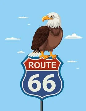 Eagle Perched on Route 66 Sign Illustration Illustrazione stock