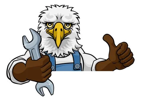 Eagle Plumber Or Mechanic Holding Spanner Stock Illustration
