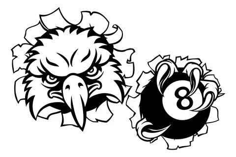Eagle Pool 8 Ball Billiards Mascot Cartoon Stock Illustration