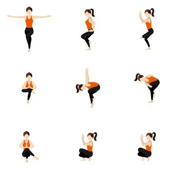 Eagle pose variations yoga asanas set Stock Illustration