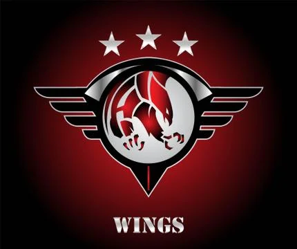 Eagle. Red Maroon Eagle on the winged shield with three stars Stock Illustration