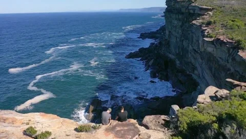 Eagle Rock - Steep Cliff face into ocean Royal National Park, Sydney Australia Stock Footage 155369430