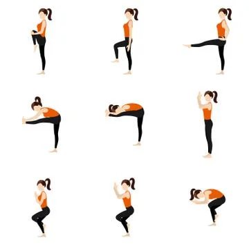 Eagle sequence and balancing yoga asanas set Stock Illustration