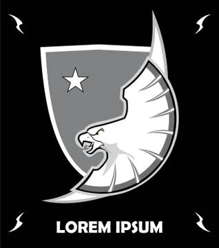 Eagle. shield mascot eagle on black and white Stock Illustration