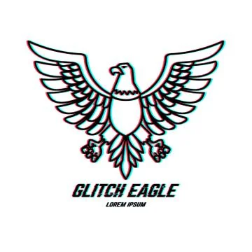 Eagle sign with glitch effect. Design element for logo, label, emblem, poster Illustrazione stock