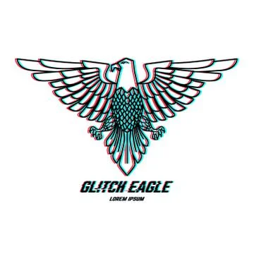 Eagle sign with glitch effect. Design element for logo, label, emblem, poster Illustrazione stock