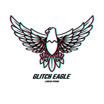 Eagle sign with glitch effect. Design element for logo, label, emblem, poster Illustrazione stock