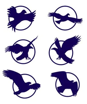 Eagle silhouette set, isolated on white background.  logo. Vector illustratio Stock Illustration