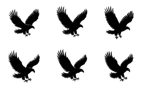 Eagle silhouette set vector art ona transparent background Stock Illustration