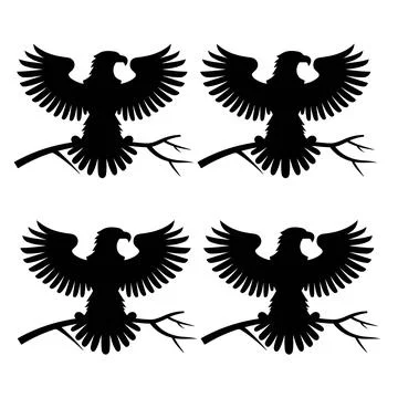 EAGLE SITTING ON TREE silhouette Stock Illustration