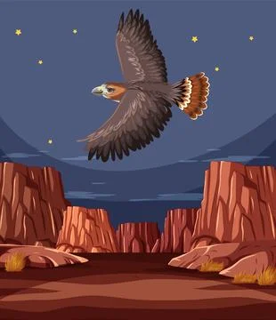 Eagle Soaring Over Canyon Cliffs 스톡 일러스트