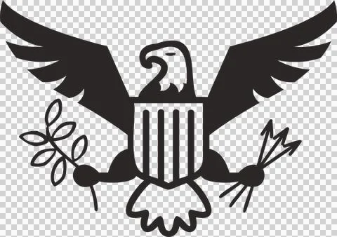 Eagle is soaring in silhouette with striped shield olive branch arrows on Stock Illustration