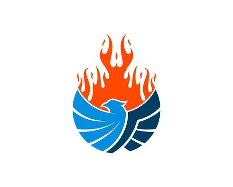 Eagle with spread wing and fire flames Stock Illustration
