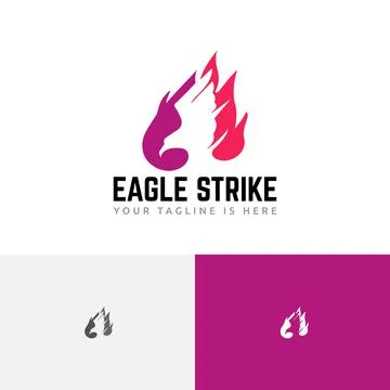 Eagle Strike Hawk Falcon Fly Attack Fire Negative Space Logo Stock Illustration
