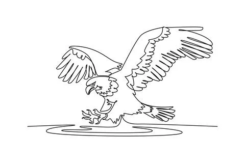 Eagle swooping down over water with talons outstretched to strike Illustrazione stock