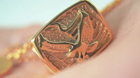 Eagle symbol, gold ring, macro shot, 4K Stock Footage 227484511