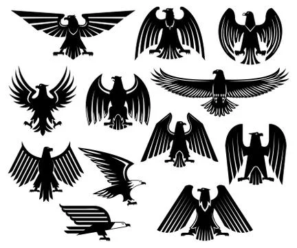 Eagle vector heraldic icons or emblems set Stock Illustration