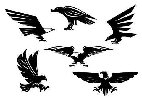 Eagle vector isolated icons, heraldic bird emblems 스톡 일러스트