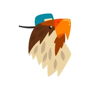 Eagle wearing baseball cap, bird portrait cartoon vector Illustration on a white Stock Illustration