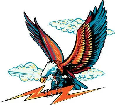 Eagle whit thunder flaying in clouds vector image Illustrazione stock
