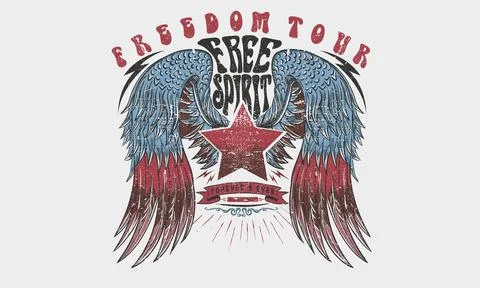 Eagle wing vector t-shirt design. Freedom music tour. Stock Illustration