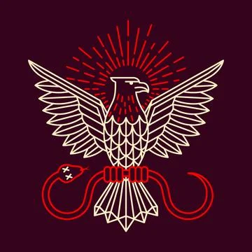 Eagle with Wings Spread, grabbing a dead Snake in its claws. Stock Illustration