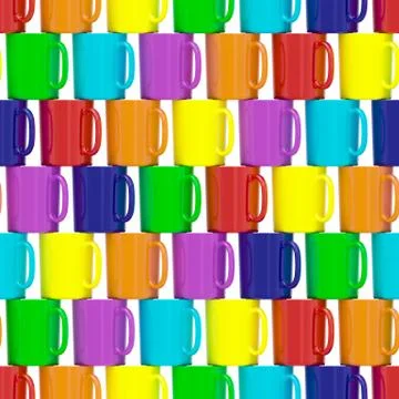 Eamless background composed of colorful ceramic cups isolated on white Stock Illustration